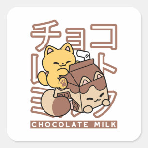 Niedliches Katzen Schokolade Milchkarton Kawaii Ku Quadratischer Aufkleber