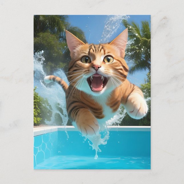 Niedliches Katzen Schwimmen im Pool Funny Postkarte (Vorderseite)