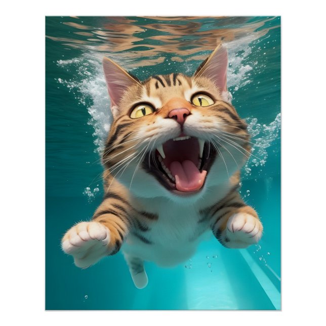 Niedliches Katzen Tauchen Unterwasser im Pool Funn Poster (Vorderseite)