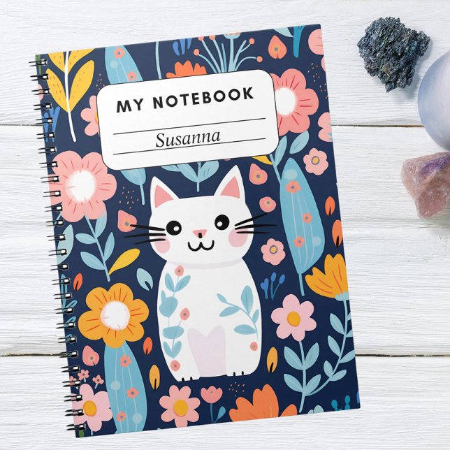 Niedliches Katzen- und Blumenmuster-Notebook Notizblock (Von Creator hochgeladen)