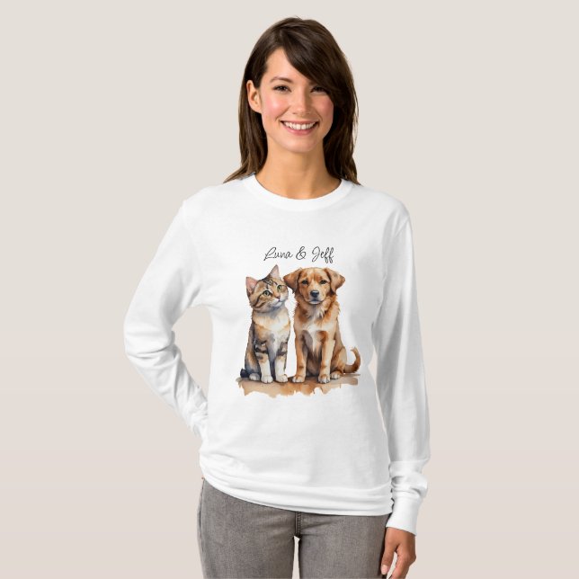 Niedliches Katzen- und Hundefarben T-Shirt (Vorne ganz)