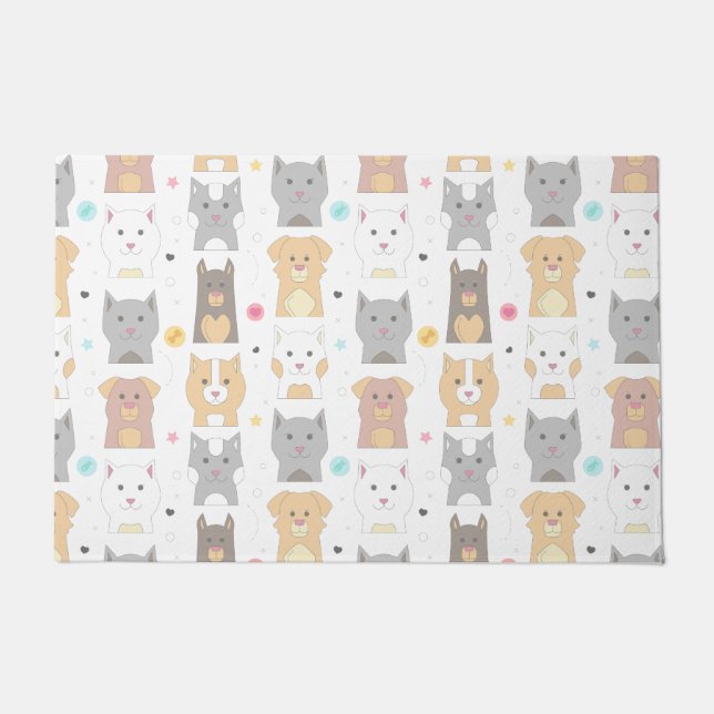 Niedliches Katzen- und Hundemuster Fußmatte (Vorderseite)