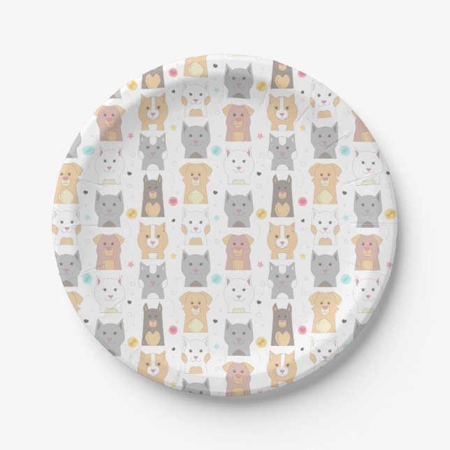 Niedliches Katzen- und Hundemuster Pappteller (Vorderseite)