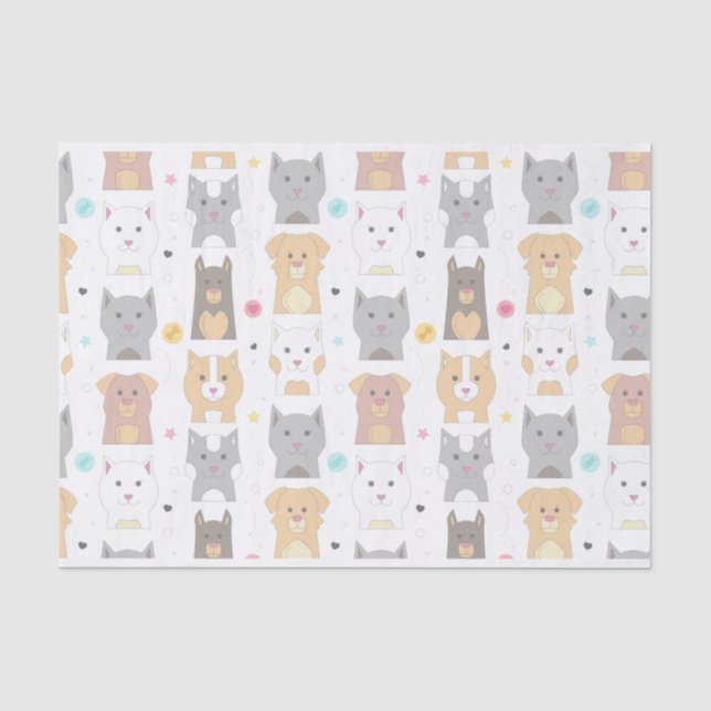 Niedliches Katzen- und Hundemuster Seidenpapier (Vorderseite)