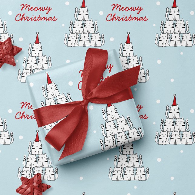 Niedliches Katzenbaum Weihnachtswackelpapier Geschenkpapier (Von Creator hochgeladen)