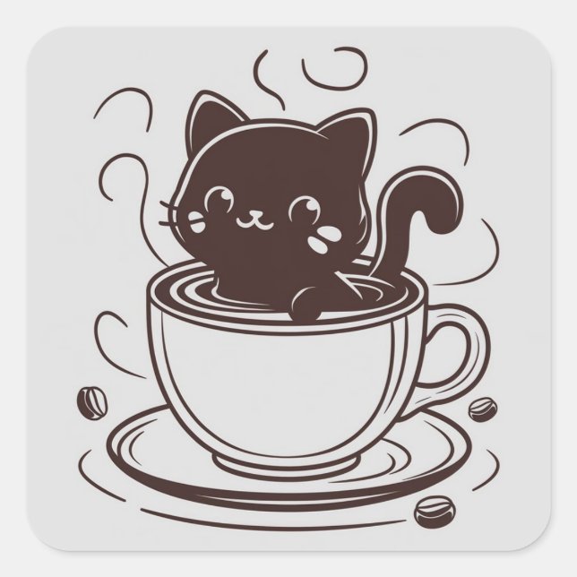 Niedliches Katzencafé Quadratischer Aufkleber (Vorderseite)