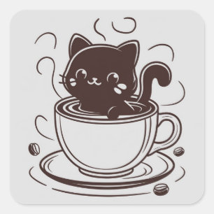 Niedliches Katzencafé Quadratischer Aufkleber