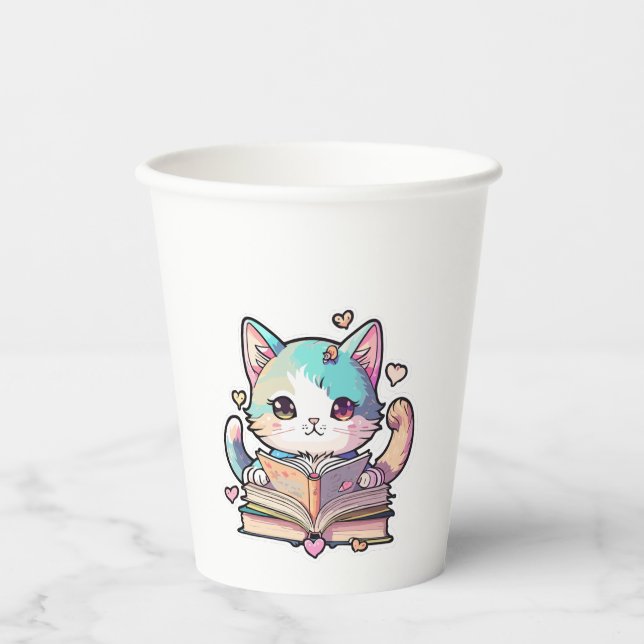 niedliches Katzendesign Pappbecher (Vorderseite)
