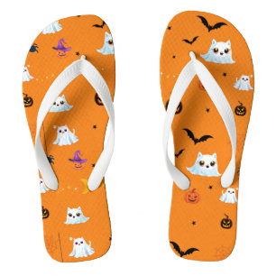 Niedliches Katzengastblatt Halloween Kürbisgeschen Flip Flops