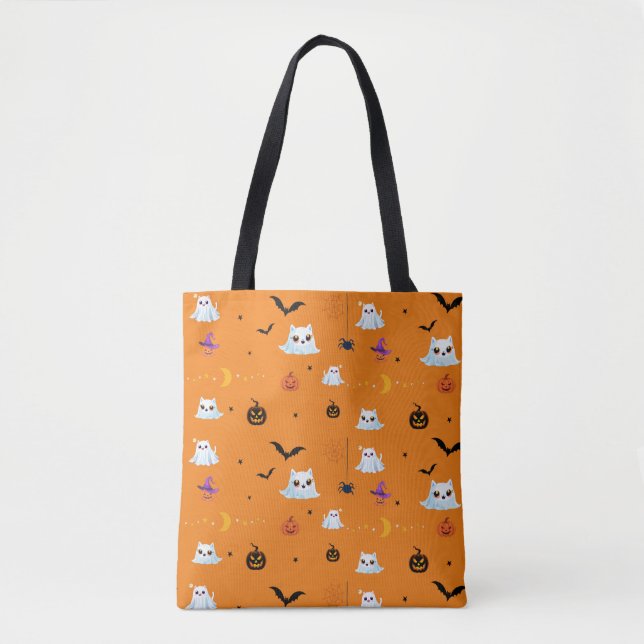 Niedliches Katzengastblatt Halloween Kürbisgeschen Tasche (Vorderseite)