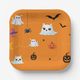 Niedliches Katzengastblatt Halloween Kürbiskuchen  Pappteller