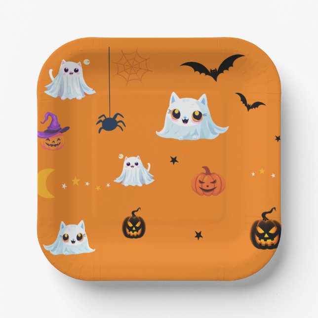 Niedliches Katzengastblatt Halloween Kürbiskuchen  Pappteller (Vorderseite)
