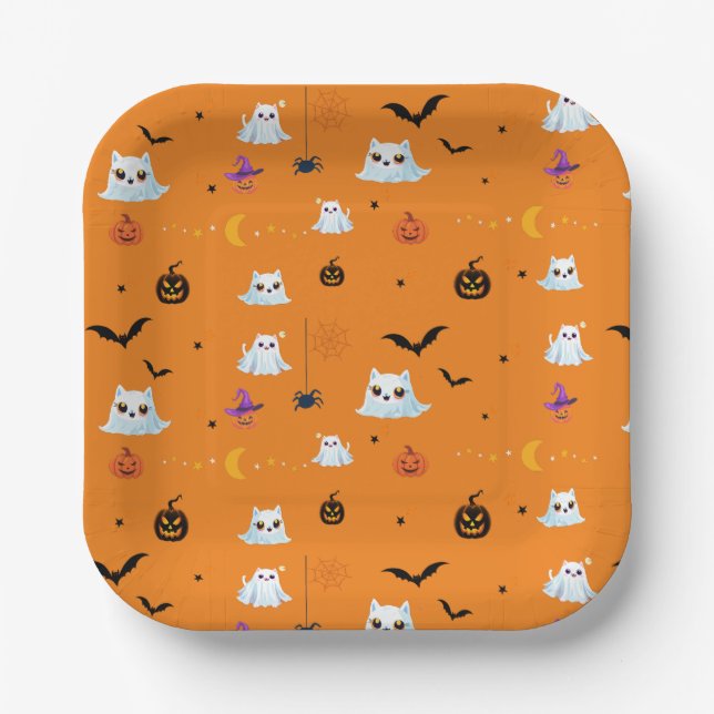 Niedliches Katzengastblatt Halloween Kürbiskuchen  Pappteller (Vorderseite)