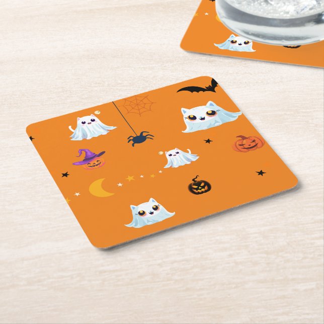 Niedliches Katzengastblatt Halloween Kürbiskuchen  Rechteckiger Pappuntersetzer (angewinkelt)