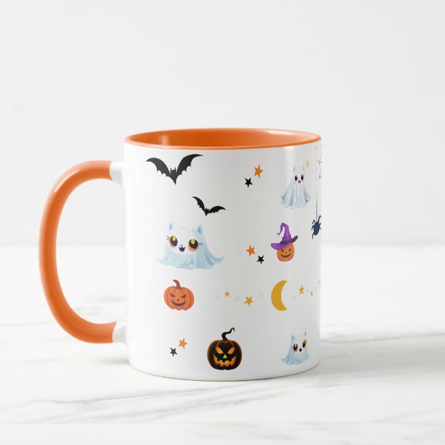 Niedliches Katzengastblatt Halloween Kürbiskuchen  Tasse (Links)