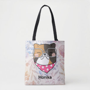 Niedliches Katzengesicht mit Augenbrille Monogramm Tasche