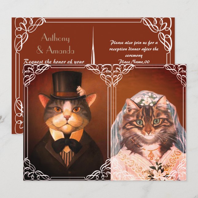 Niedliches Katzenhochzeitpaar Einladung (Vorne/Hinten)