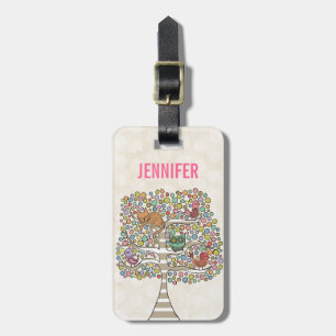 Niedliches Katzenjammer und Vögel in einer Baumill Gepäckanhänger