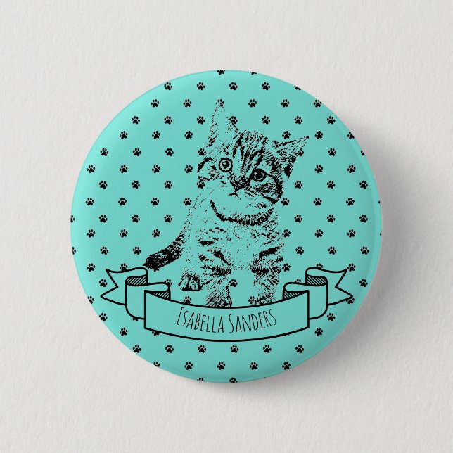 Niedliches Katzenkätzchen | Gesamtpfotendruck | IN Button (Vorderseite)