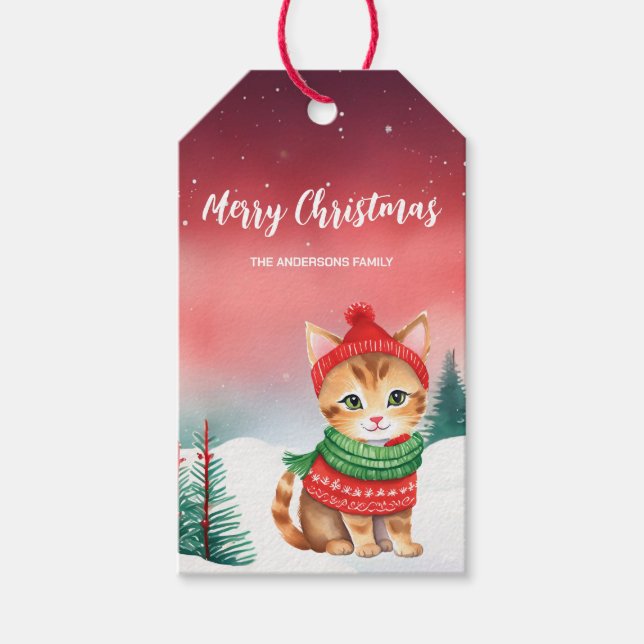Niedliches Katzenkätzchen Weihnachten Party Geschenkanhänger (Vorderseite)