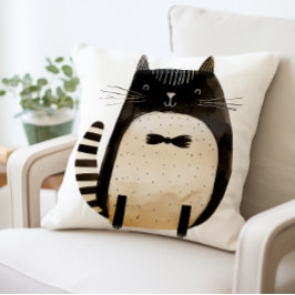 Niedliches Katzenkissen, schwarze und weiße Katze Kissen