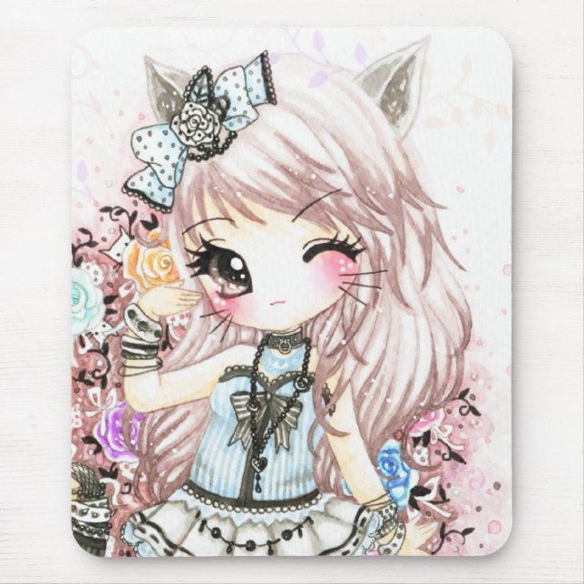 Niedliches Katzenmädchen in lolita Art Mousepad (Vorne)