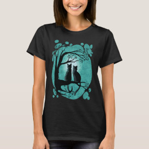 Niedliches Katzenpaar beim Vollmond T-Shirt