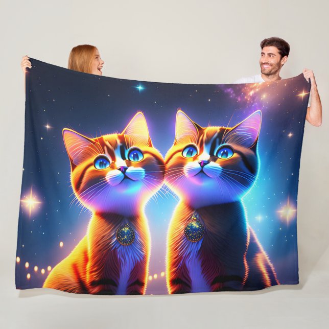 Niedliches Katzenpaar unter dem Sternenhimmel - Fleecedecke (Beispiel)