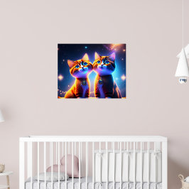 Niedliches Katzenpaar unter dem Sternenhimmel - Poster