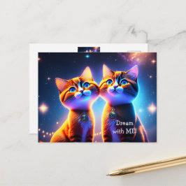 Niedliches Katzenpaar unter dem Sternenhimmel - Postkarte