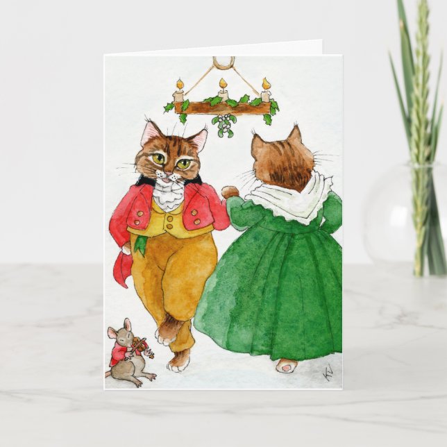 Niedliches Katzenpaar Weihnachtsmaus Karte (Vorderseite)