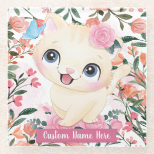 Niedliches Katzenrosa Roses Roses Blume Individuel Glasuntersetzer