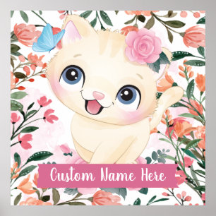 Niedliches Katzenrosa Roses Roses Blume Individuel Poster
