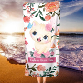 Niedliches Katzenrosa Roses Roses Blume Individuel Strandtuch