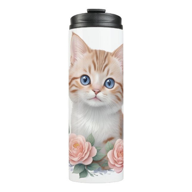 Niedliches Katzenrosa Thermosbecher (Vorderseite)