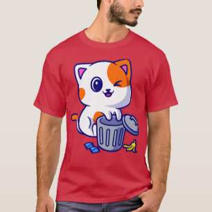 Niedliches Katzenspielen auf dem Mülleimer-Cartoon T-Shirt
