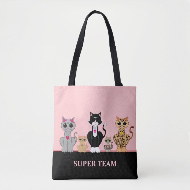 Niedliches Katzenteam und Kalligraphie auf Black & Tasche (Vorderseite)