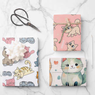 Niedliches Katzenverpackungspapier, Katzengeschenk Geschenkpapier Set