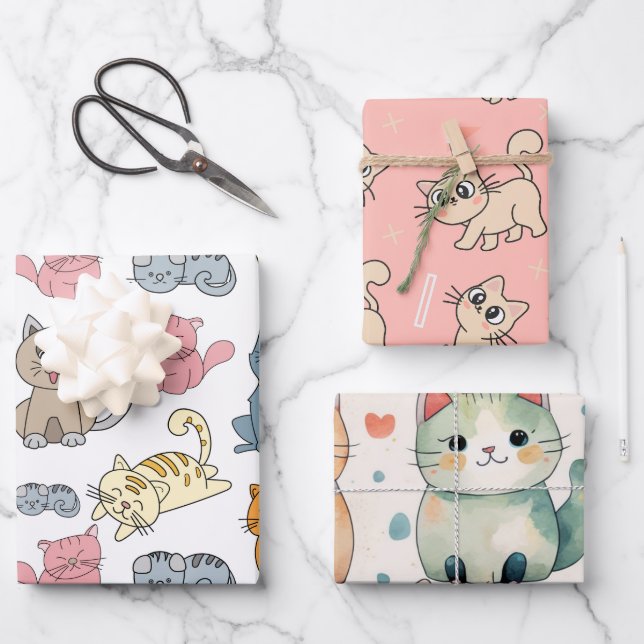 Niedliches Katzenverpackungspapier, Katzengeschenk Geschenkpapier Set (Vorderseite)
