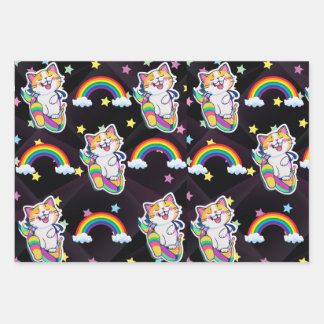 Niedliches Katzenverpackungspapier Regenbogen und  Geschenkpapier Set