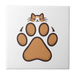 Niedliches Katzenverstecken in Paw Print - Illustr Fliese