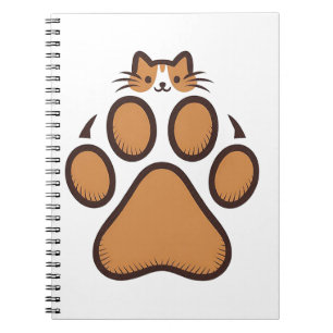 Niedliches Katzenverstecken in Paw Print - Illustr Notizblock