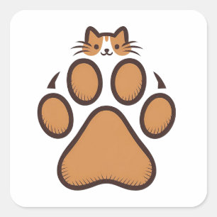 Niedliches Katzenverstecken in Paw Print - Illustr Quadratischer Aufkleber