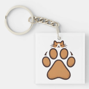 Niedliches Katzenverstecken in Paw Print - Illustr Schlüsselanhänger