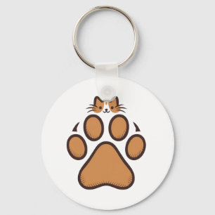 Niedliches Katzenverstecken in Paw Print - Illustr Schlüsselanhänger