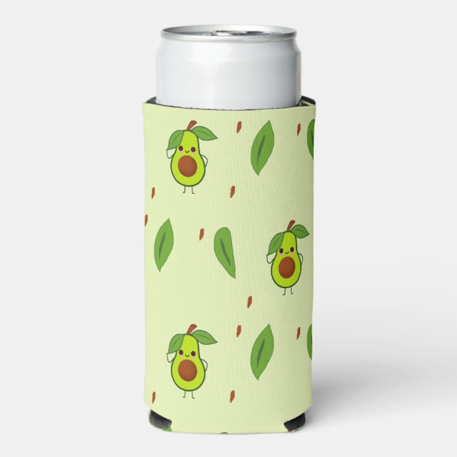 Niedliches Kawaii-Avocadomuster grün Selters Dosenkühler (Seltzer Vorderseite)