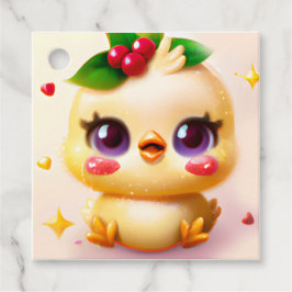 Niedliches Kawaii-Baby-Hühnchen mit Holly Geschenkanhänger