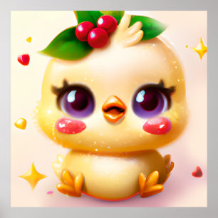 Niedliches Kawaii-Baby-Hühnchen mit Holly Poster