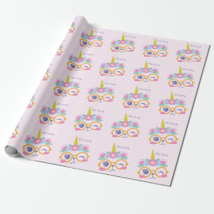 Niedliches Kawaii Bär Einhorn Gesicht Rosa Persona Geschenkpapier