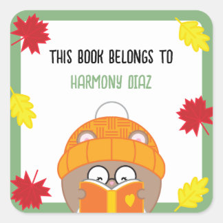 Niedliches Kawaii Booklover Hamster Fall Buchzeich Quadratischer Aufkleber